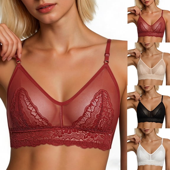 Yxbdin Floral Lace Bralettes for Women No Underwire Everyday Bras Breathable Low Impact Bra Lightweight Sheer Wireless Bras with Adjustable Straps