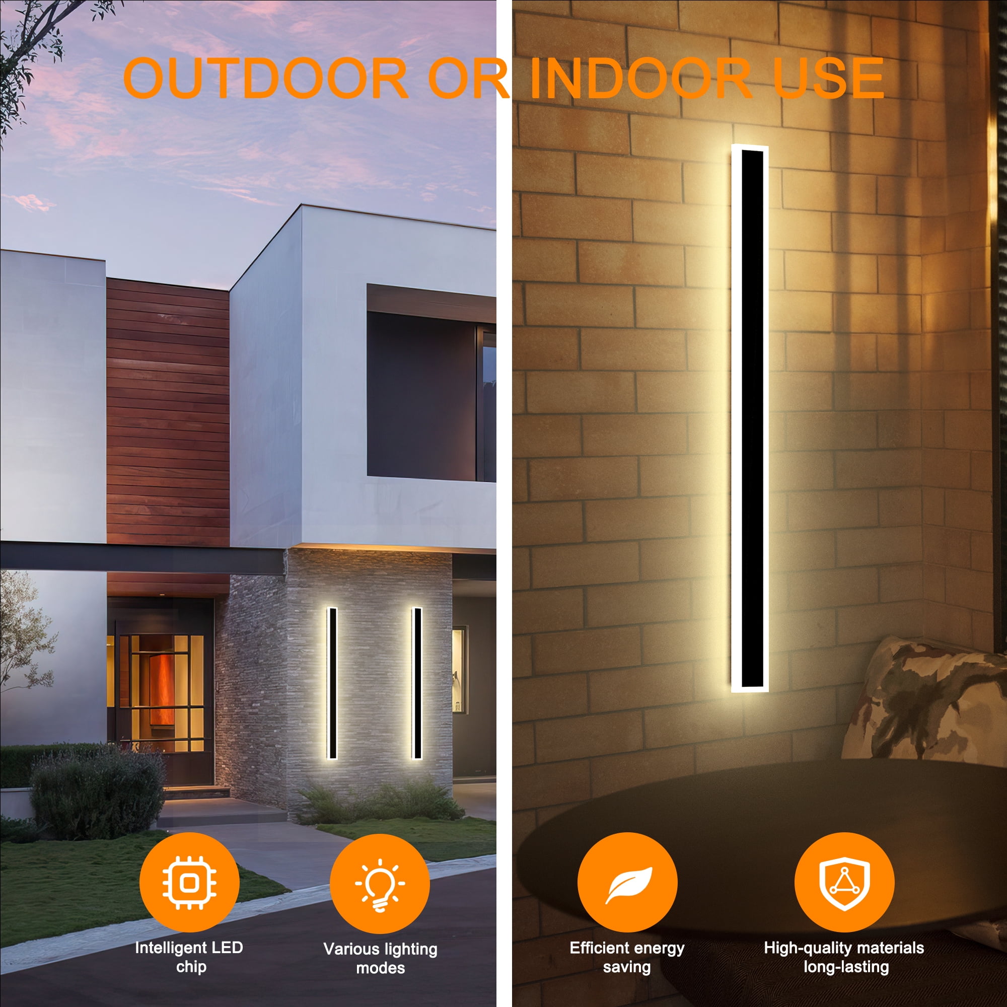 2-pack 40/60 inch long wall light, Modern Exterior wall lighting fixtures LED wall Sconces, remote control, app control, black and silver