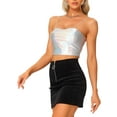 thumbnail image 4 of INSPIRE CHIC Women's Spaghetti Strap Sleeveless Party Sparkly Shiny Metallic Crop Cami Tops L Silver, 4 of 6
