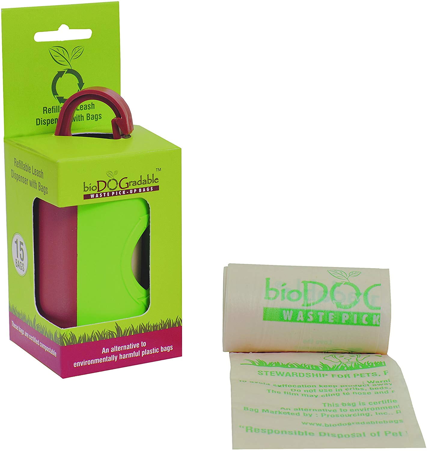 Dog Poop Bag Leash Dispenser Includes 15 Poop Bags Refillable