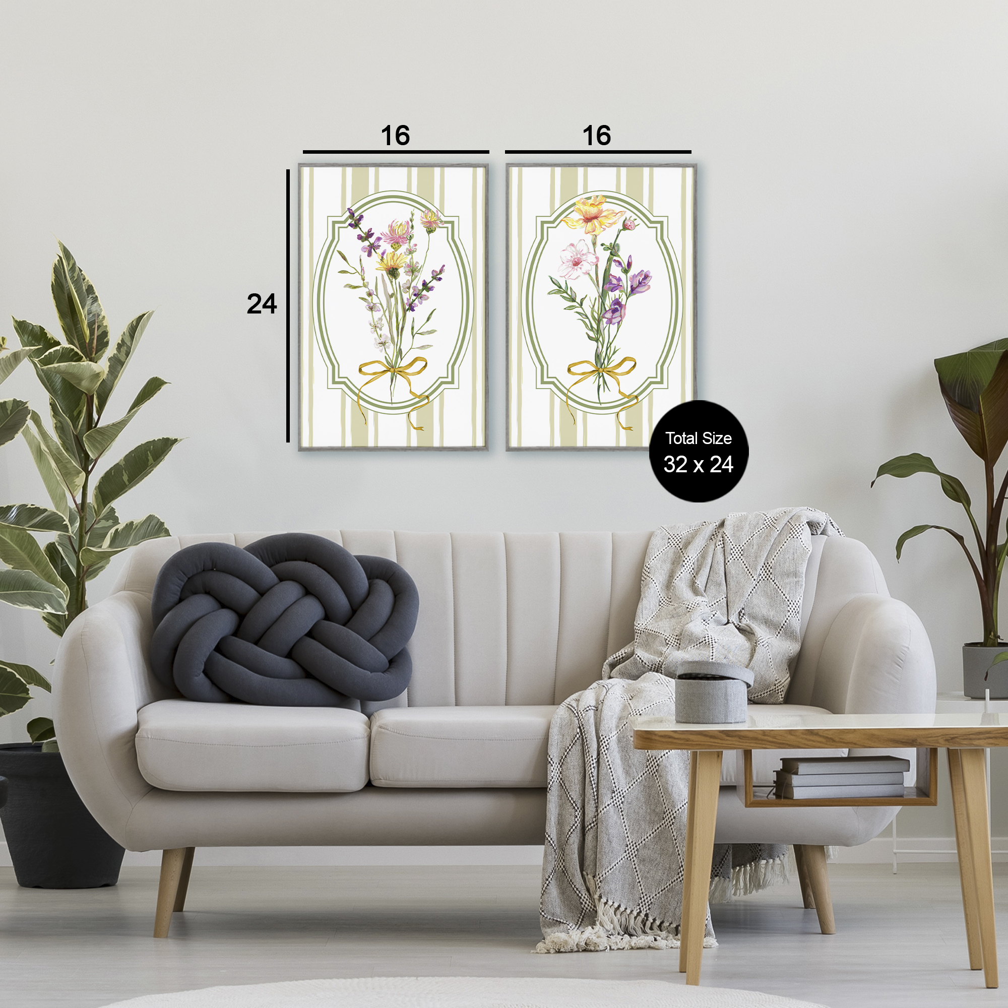 Wildflower Bundles Classic Stripes 2 Piece Gray Framed Giclee Art Set, design by Adonna Ebrahimi