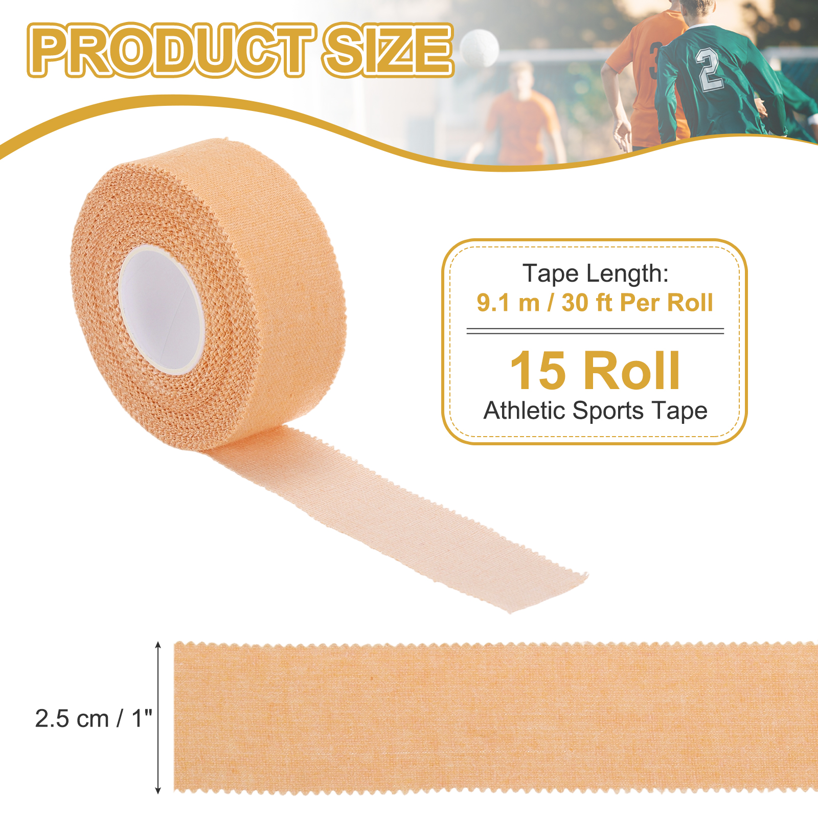 Uxcell Athletic Sports Tape Strong Adhesive Easy Tear with Serrated Edges - 1 in x 30 Ft, 15 Rolls, Ecru