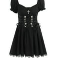 thumbnail image 5 of Efsteb Gothic Dresses Halloween Dresses for Women Short Puff Sleeve Punk High Waist Lace Up Mini Dress (Black,S), 5 of 6