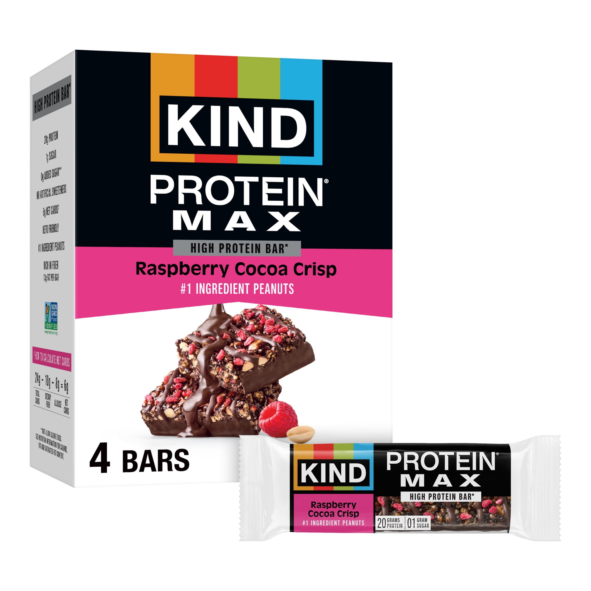 KIND Protein Max Bars, Raspberry Cocoa Crisp, Gluten Free, 20g Protein, 4 Count