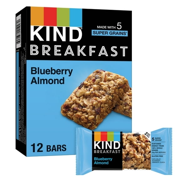 KIND Gluten Free, Blueberry Almond Breakfast Bars, 1.76 oz Packs (6 Count) in Cardboard Box