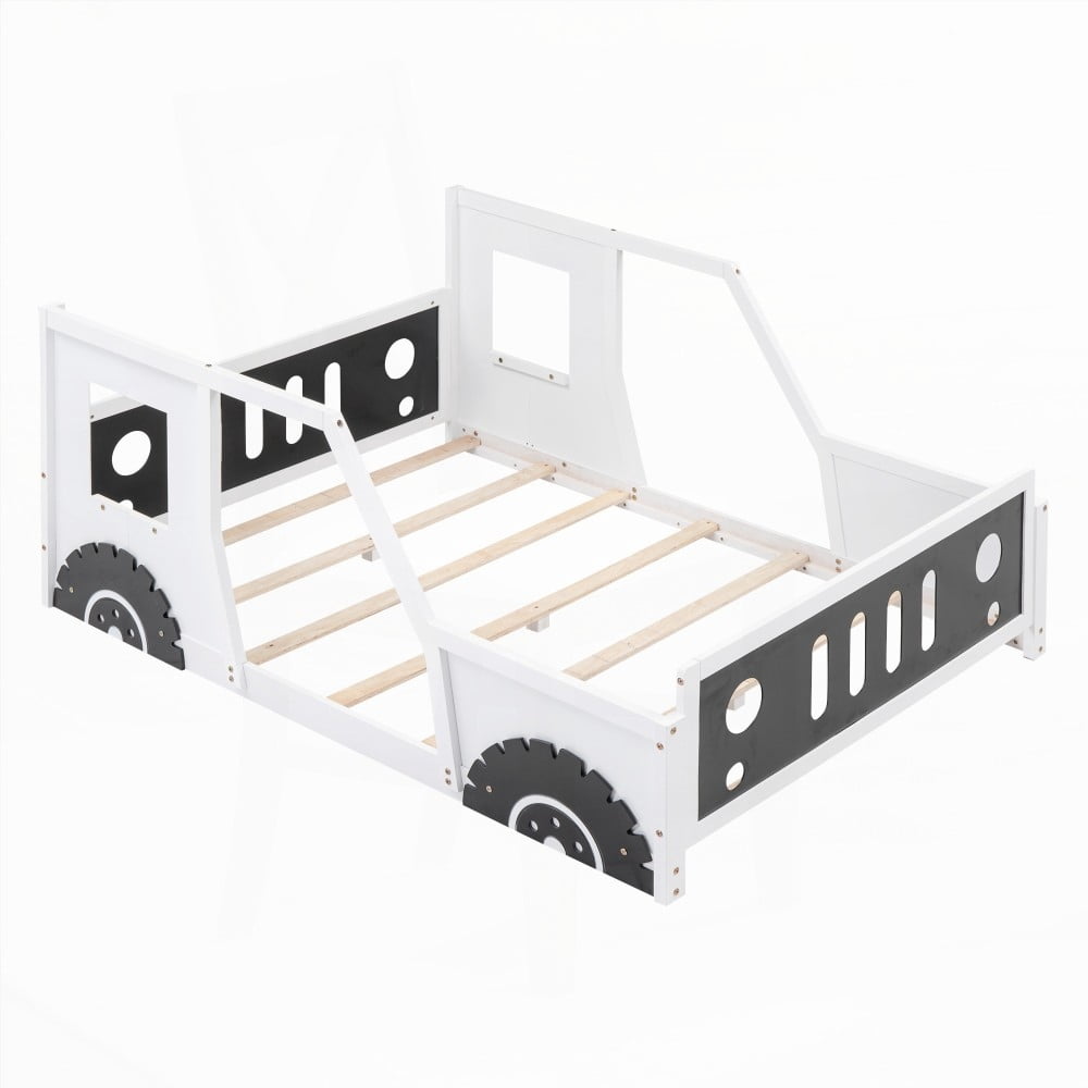 Classic White Full Size Car-Shaped Platform Bed with Wheels and Enduring Quality