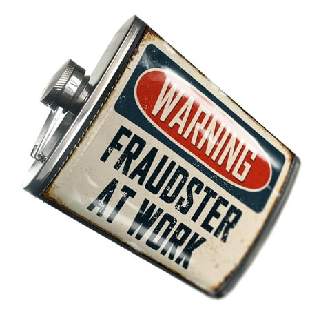 

NEONBLOND Flask Warning Fraudster At Work Vintage Fun Job Sign