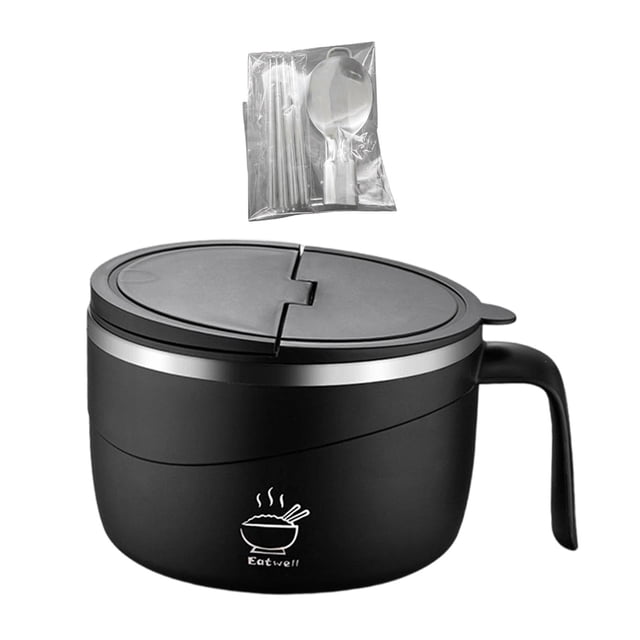 Tazón para sopa con tapa, accesorio de cocina, recipiente redondo para alimentos, plato para ramen con tapa. negro