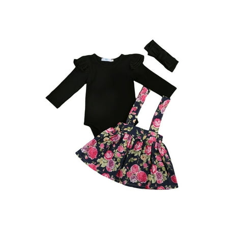 

luethbiezx Toddler Kids Baby Romper Tops+Flower Tutu Skirt+Headband 3Pcs Outfit