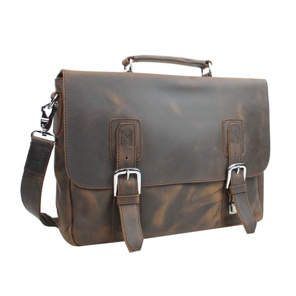 Vagarant Traveler Full Grain Leather Laptop Bag with Clasp Lock L55.VD