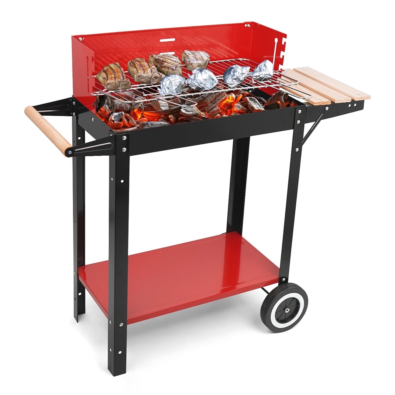 Linsen-outdoors Charcoal Grill Square BBQ Grill For Outdoor Camping Portable Barbecue Grill Patio Cooker Red