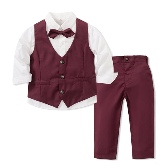 KyCheLot Boys Suits Set 3 Piece Long Sleeve Dress Shirt with Button down Vest and Dress Pants Formal Outfits 0-8 Years