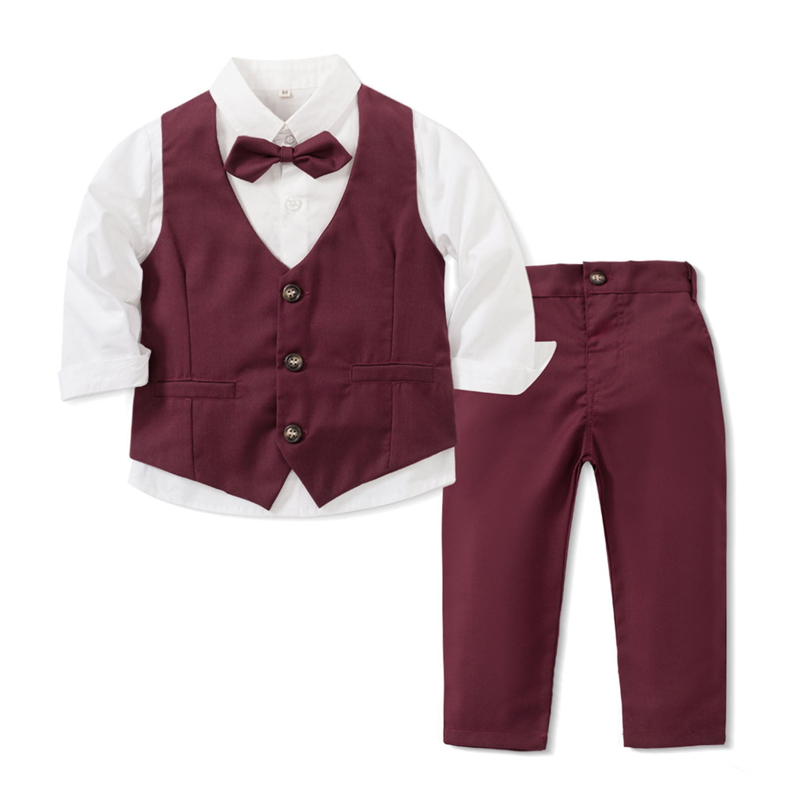 biudgviw Baby Boys Suit Set Toddler Kids Long Sleeve Formal Dress Shirt with Bowtie Vest Pants Clothing Set Tuxedo Wedding Party Outfits