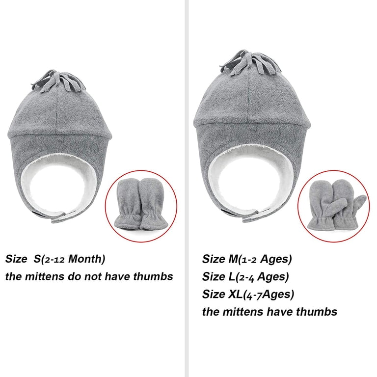 Zando Baby Fleece Beanie with Earflaps and Mittens, Gray photo 5