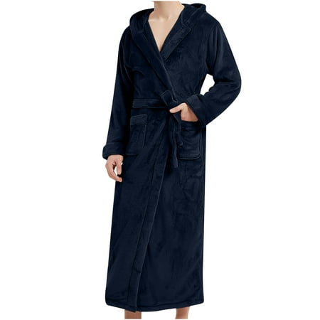 

JeashCHAT Sexy Lingerie for Women Naughty for Sex Play Men Solid Casual Extended Hooded Thickened Flannel Nightgown Homewear Bathrobe