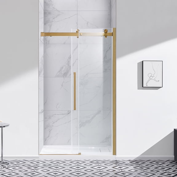 OVE Decors Bel Soft-Close Gold 2-Piece 48" Base/Door Rectangular Alcove Shower Kit