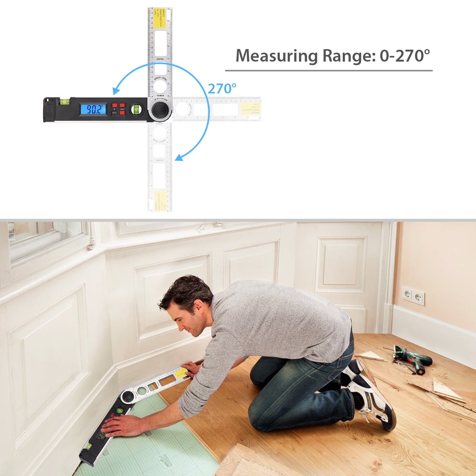 LCD Digital Inclinometer Protractor Spirit Level Angle Finder Gauge Meter 0~270°