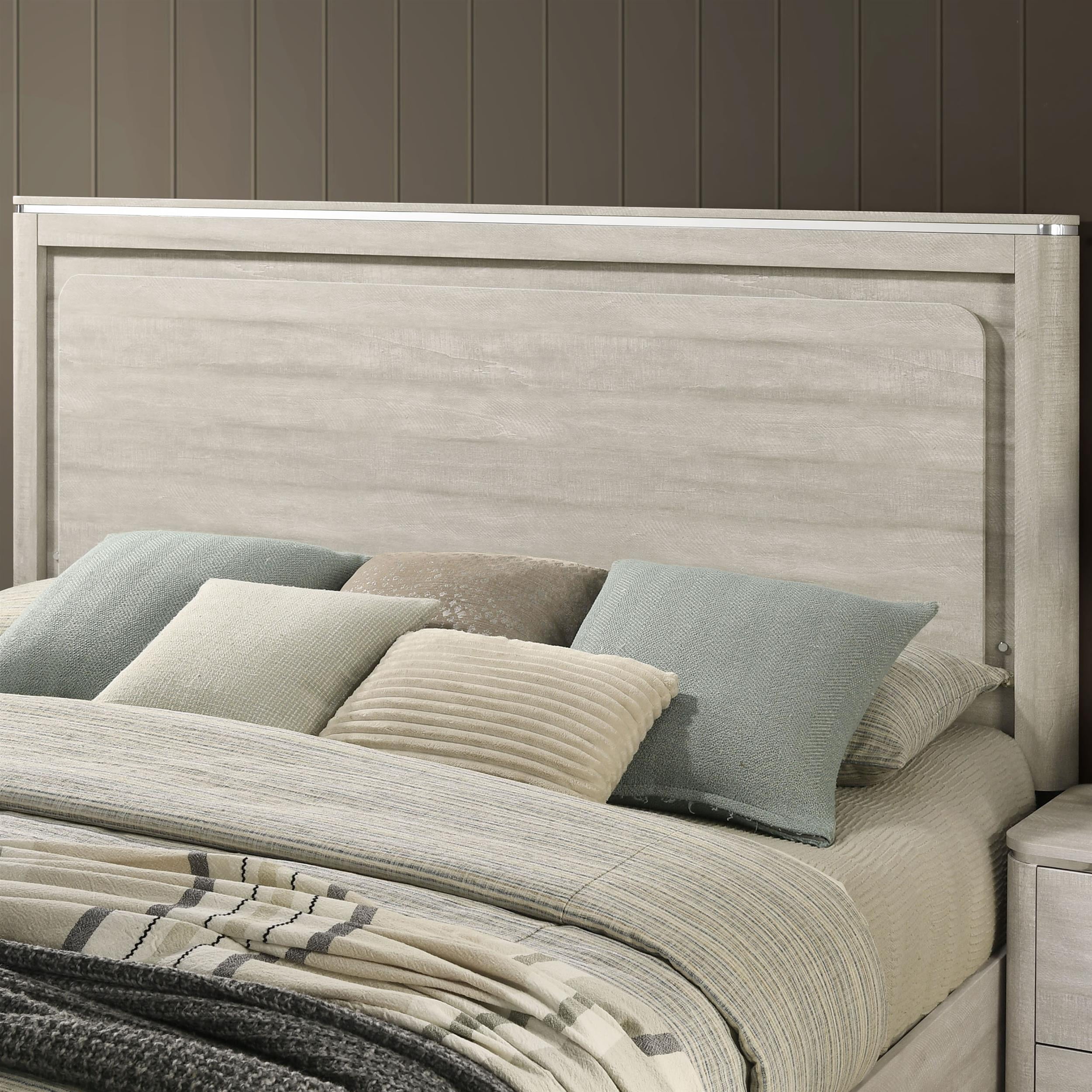Furniture of America Pollan Solid Wood Queen Bed with LED Headboard in Gray