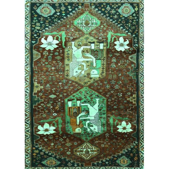 Ahgly Company Machine Washable Indoor Rectangle Animal Turquoise Blue Traditional Area Rugs, 5' x 8'