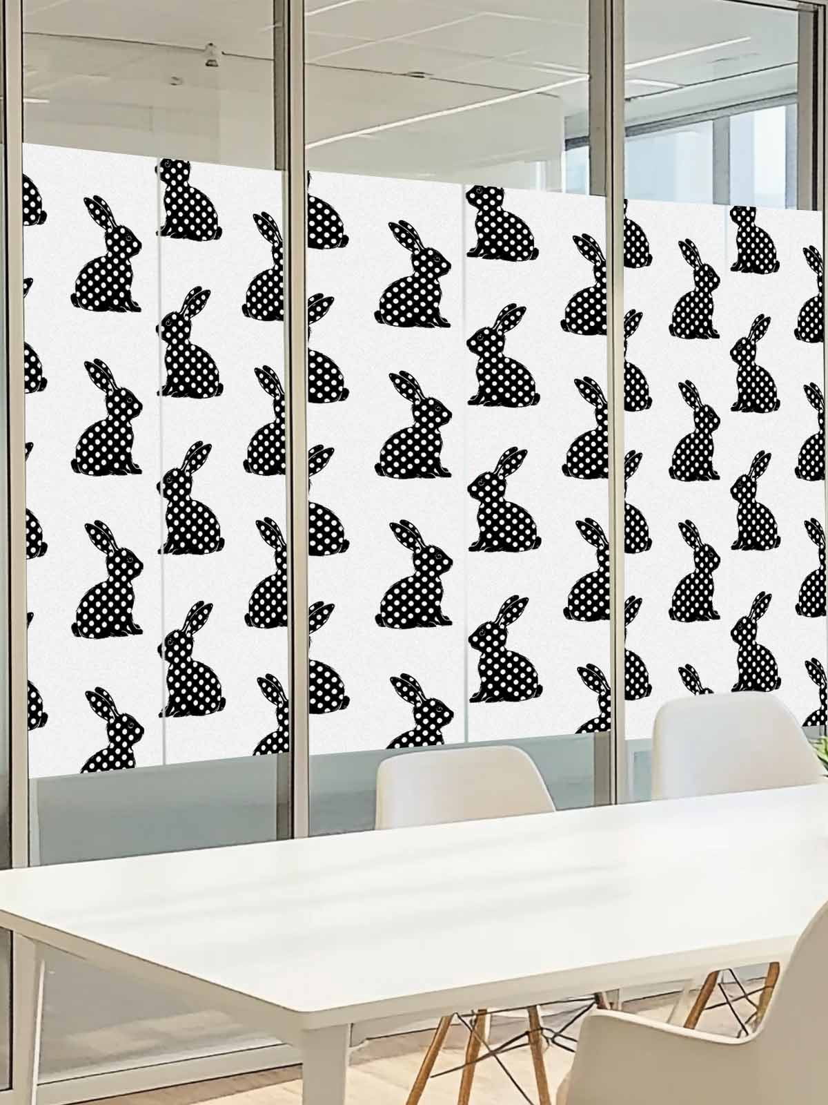 Easter Rabbit Window Privacy Film, Polka Dots Bunny Frosted Glass Window Clings Static Cling UV Heat Blocking Reusable Door Sticker for Bathroom 23.6 x 59 Inch