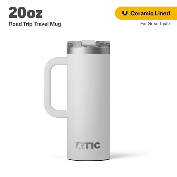 RTIC 20 oz Ceramic Lined Insulated Road Trip Travel Mug, Leak-Resistant Lid, Cool Grey