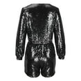 thumbnail image 5 of Pxkloy Women's Sequin Romper Party Clubwear Shiny Wrap V Neck Shorts Jumpsuit Glitter Sparkly Long Sleeve Disco Dance Outfit Black,S, 5 of 5