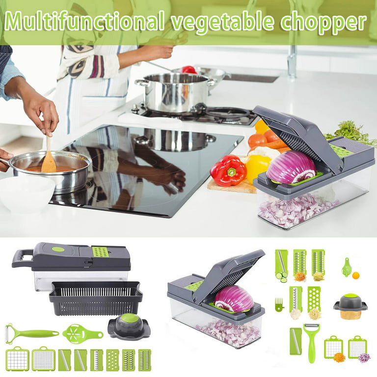 Xmmswdla Vegetable Chopper - Spiralizer Vegetable Slicer - Onion Chopper with Container - Pro Food Chopper - Black Slicer Dicer Cutter 15 Piece Set