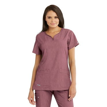 Barco Grey's Anatomy Signature 2121 Women's Two Pocket Notch Yoke Neck Scrub Top Wine Shade XXS