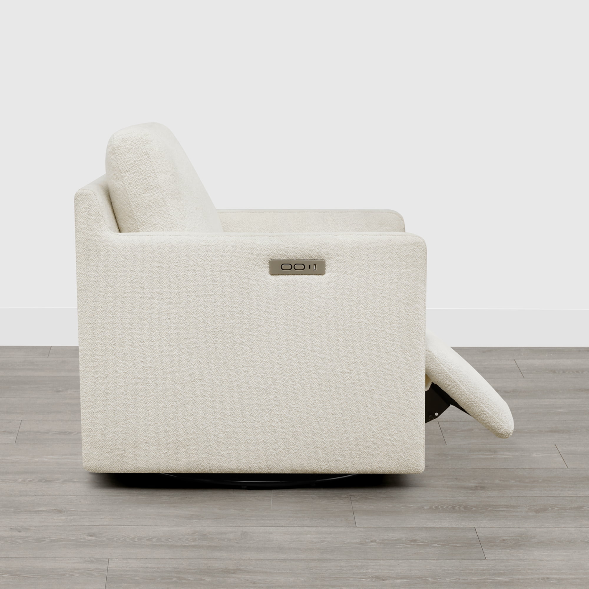 Spruce & Spring 270-Degree Swivel Accent Chair with Power Footrest & Charging Ports, Cream