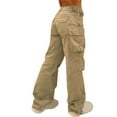 thumbnail image 2 of Women Baggy Cargo Pants Low Waist Wide Leg Sweatpants Casual Drawstring Loose Pocket Joggers Trousers Hippie Punk, 2 of 5