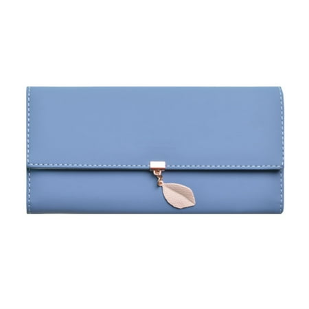 

Dicasser Long Wallet for Women PU Leather Leaf Pendant Card Holder Phone Checkbook Organizer Coin Purse(Blue)