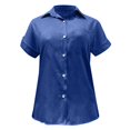 thumbnail image 4 of WTXUE Button-Up Shirts Short Sleeve, Notch Neck Shirts for WomenButton Down Cropped Shirts Crop Solid Lapel Blo Cotton Solid | Workwear for Women Blue XXL, 4 of 5