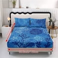 thumbnail image 2 of ZIATUBLES 3-Piece Queen Size Sheet Set Soft Polyester Bedding with Blue Coral Shell Starfish Printed Cooling and Cozy All-Season Bedding (1 Fitted Sheet and 2 Pillowcases), 2 of 9