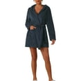 thumbnail image 2 of INSPIRE CHIC Women's Fuzzy Robe Belted Hooded Fleece Plush Bath Robe Fall Winter Mini Spa Robes with Pockets S Navy, 2 of 5