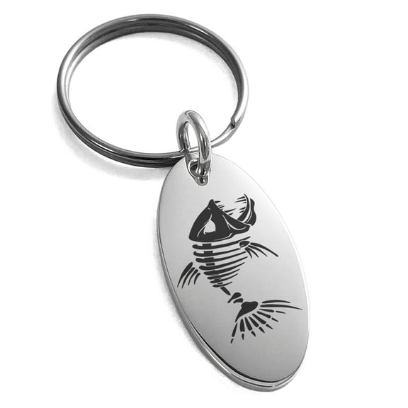 Stainless Steel Vicious Hellfish Engraved Small Oval Charm Keychain Keyring
