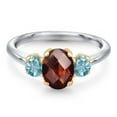 thumbnail image 3 of Gem Stone King 10K Two Tone Gold Red Garnet and Blue Zircon Engagement Ring for Women | 2.53 Cttw | Oval Checkerboard 8X6MM | Gemstone January Birthstone | Size 9, 3 of 6
