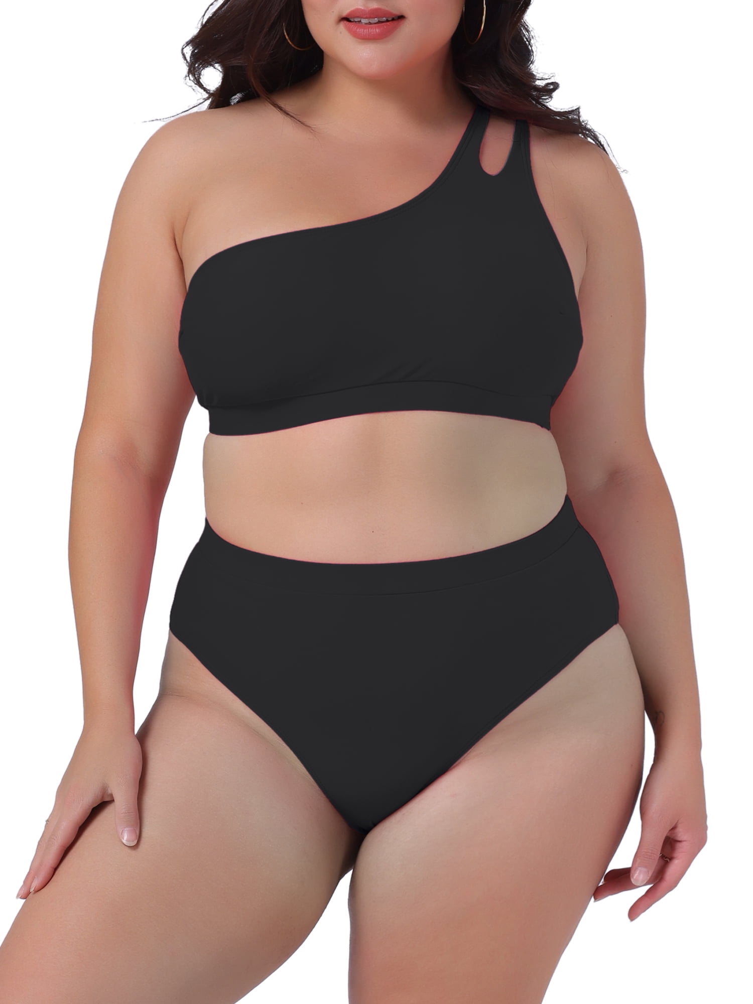 DARING DIVA Plus Size Women's Bikini Two Piece One Shoulder Swimsuit 4X Black