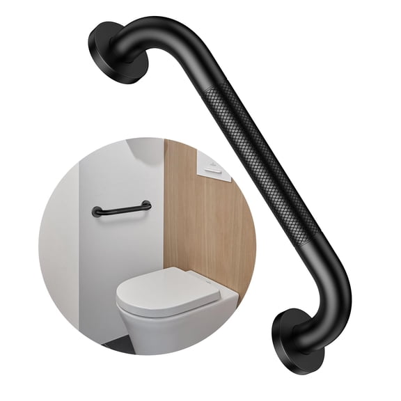 16 Inch Black Knurled Anti-Slip Bathroom Safety Grab Bar