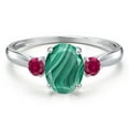 thumbnail image 3 of Gem Stone King 10K White Gold Green Malachite and Red Created Ruby 3-Stone Ring for Women | 2.28 Cttw | Oval 8X6MM | Gemstone Birthstone | Size 5, 3 of 6