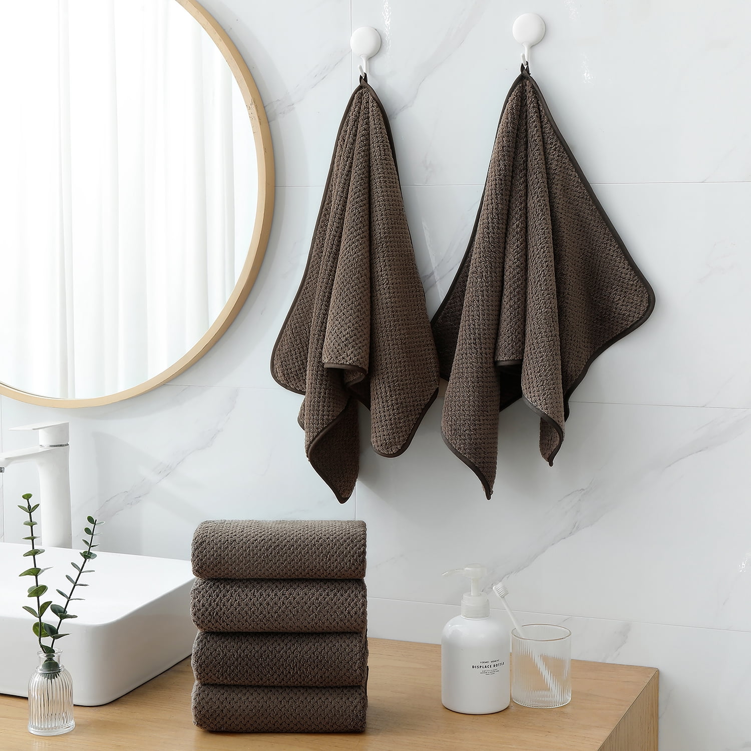 Smuge 12 Pack Hand Towels Set, 16 x 31 in Ultra Soft Microfiber Quick Dry Hand Shower Towels for Bathroom-Dark Brown