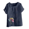 thumbnail image 4 of Fesfesfes Womens Oversized Tshirts Women Summer Sexy Print Regular Button Round Neck Short Sleeve Women Short Sleeves Top Gym Clothes for Women 14(XXXL), 4 of 5
