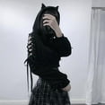 thumbnail image 1 of Pisexur Sweat à Capuche pour Femmes Oreilles de Chat Crop Top à Capuche Manches Lacées Ajourées, 1 of 6