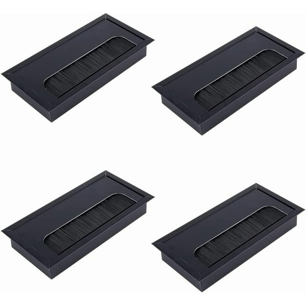4 pasacables de aluminio de 160x80 mm, tapas rectangulares para orificios de cables de escritorio, color negro, para salida de cables de ordenador.