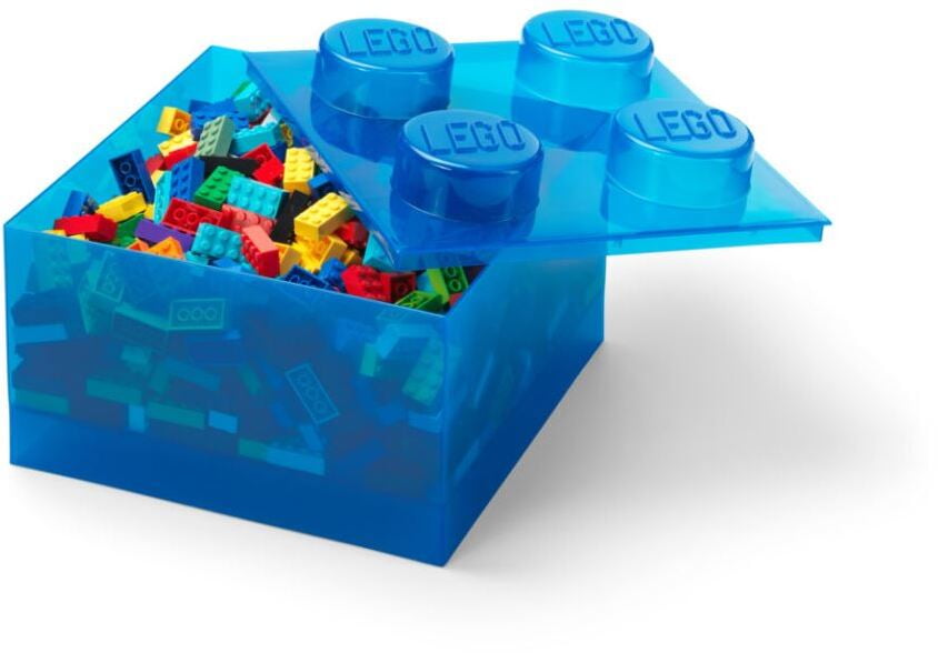 LEGO Stackable Storage Brick with 4 Knobs, Blue with a Top Lid Translucent