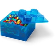 Room Copenhagen LEGO Stackable Plastic 4 Knob 5.7L Storage Box with Top Lid, Translucent Blue