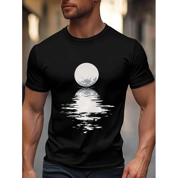 Men's T-Shirt,Short Sleeve Tee Shirt Casual Tops Full Moon Night Crewneck T Shirts for Men