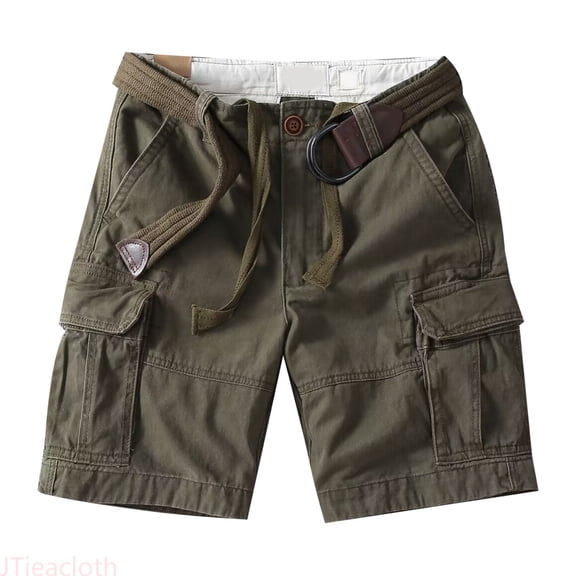 JTieacloth Summer Men's Loose Straight Leg Casual Retro Heavy Wash Pocket Cargo Quarter Pants Casual Cargo Shorts Green