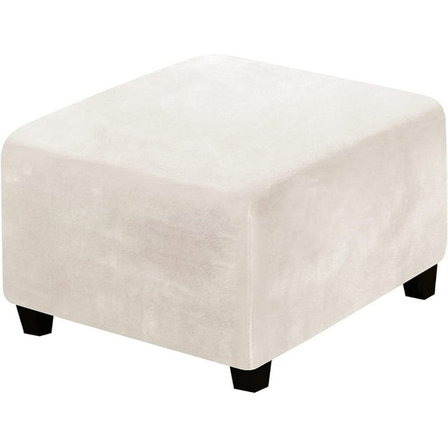 Cuxi Stretch Velvet Ottoman Slipcover, Square Footstool Cover with Elastic Bottom, Furniture Protector for Storage Stool, Machine Washable, Stool Protective Cover Beige