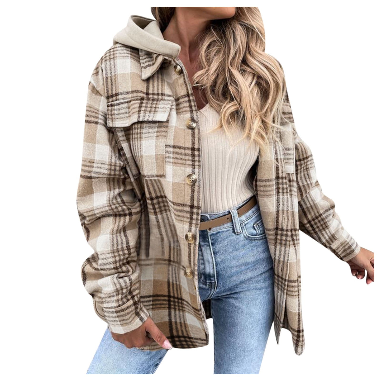 outfmvch cardigan for women fashion hooded plaid button down lapel