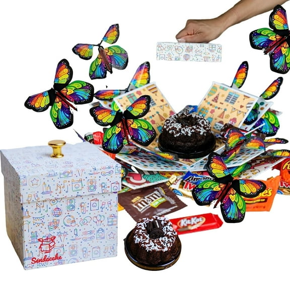 Send A Cake White Birthday Party Explosion Flying Butterfly Surprise, Cake & Candy Gift Box